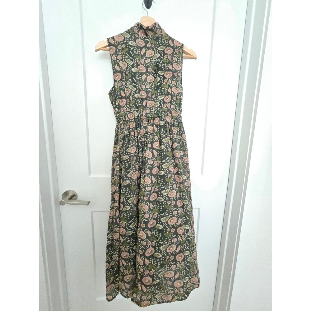 Natural Life Floral Cotton Midi Dress Sleeveless Button Front Green Pink Small - Picture 6 of 11